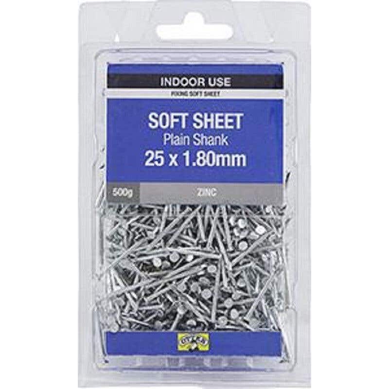 25 X 1.80 Soft Sheet Nails Zinc Plated 500gr