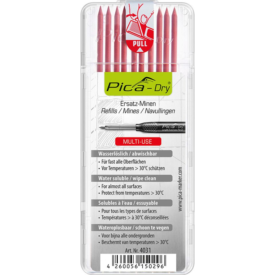 Pica-dry Red Water-soluble Refill Leads - 10 Pack - 4031