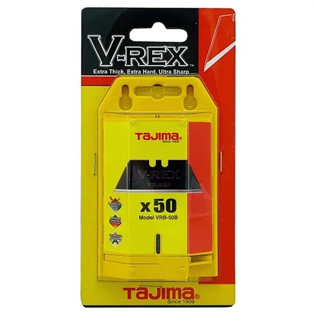 Tajima Utility Knife Blades - 50-pack V-rex Ii Box Cutter Blades With Premium Tempered Steel & Safet
