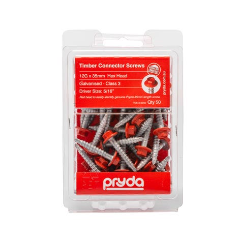 Pryda Timber Connector Screw 12G x 35mm H/H Red Pk50