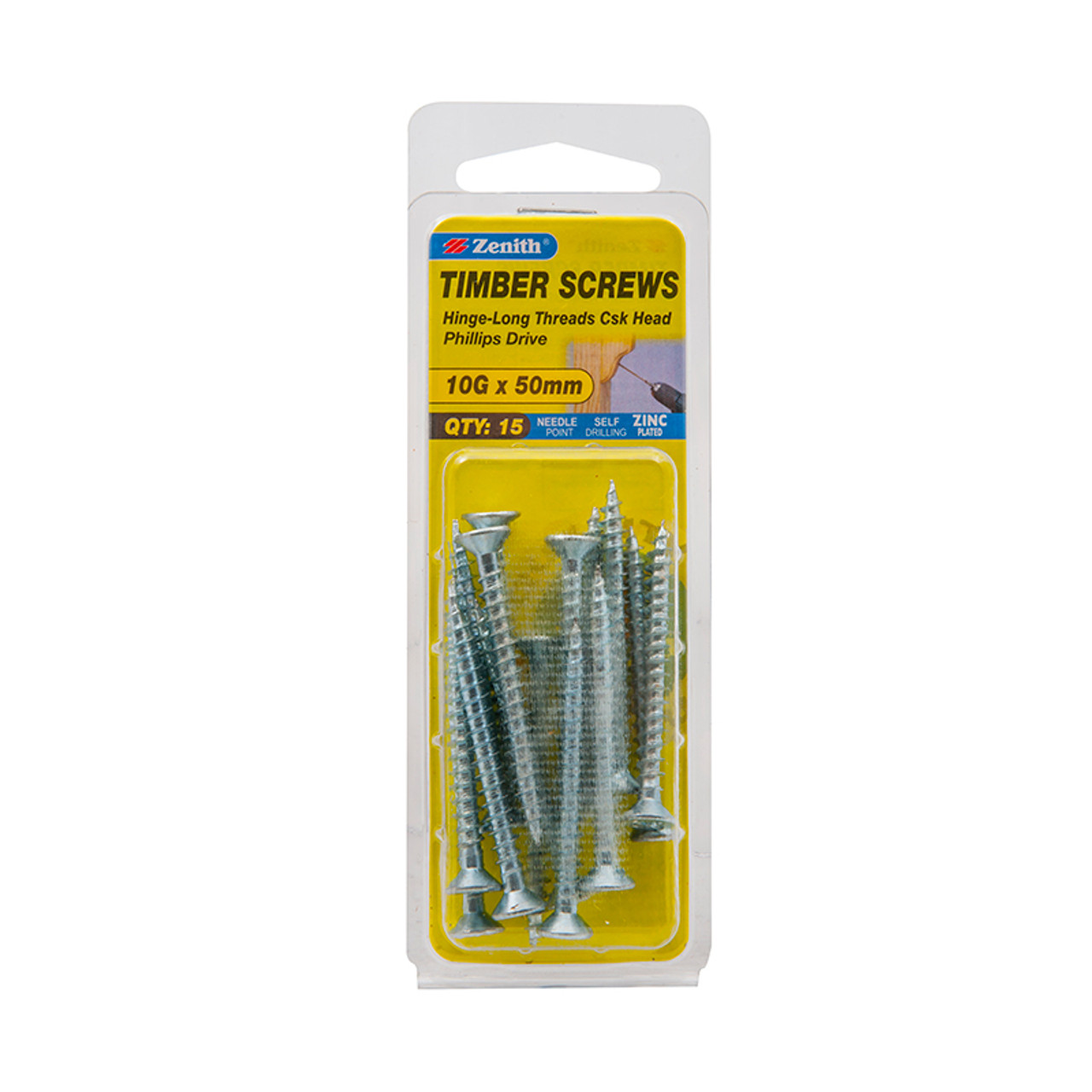 Zenith 6g X 25mm Zinc Plated Hinge-long Thread Countersunk Head Timber Screws - 100 Pack