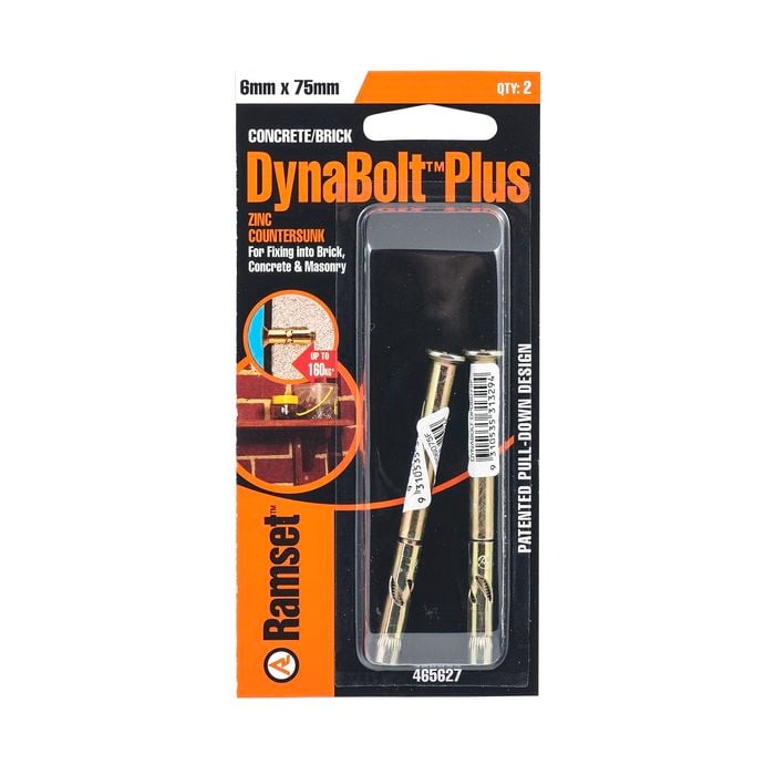 Ramset 6 x 75mm DynaBolt Plus Flat Head Bolt - 2 Pack