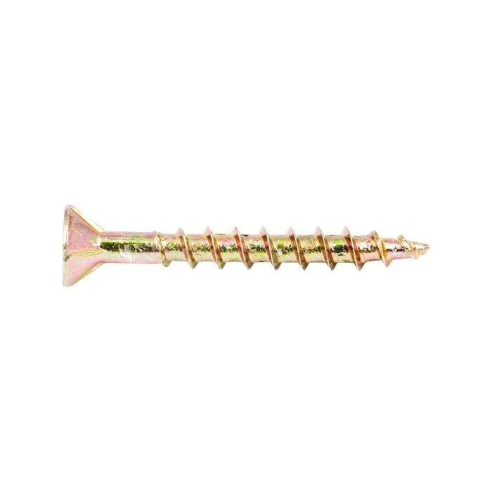 Zenith 8G x 35mm Gold Passivated Countersunk Rib Head Chipboard Screw - 100 Pack