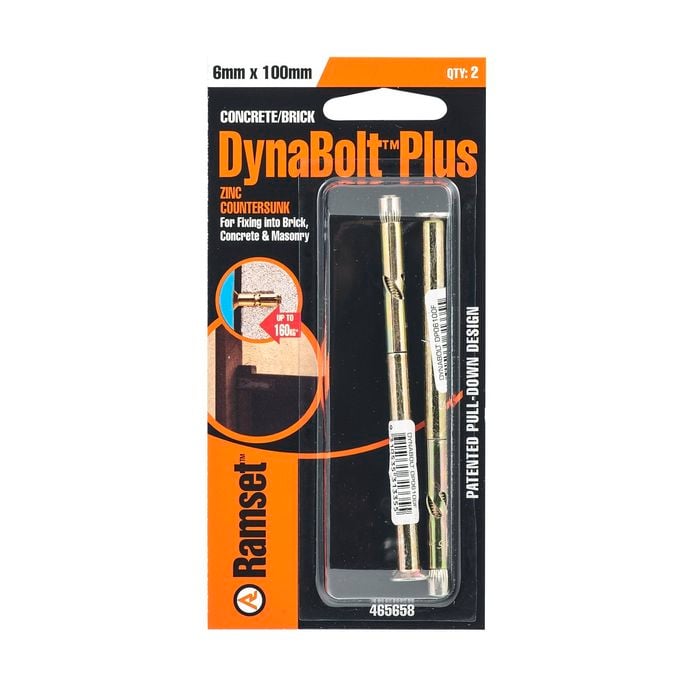 Ramset 6 x 100mm DynaBolt Plus Flat Head Bolt - 2 Pack