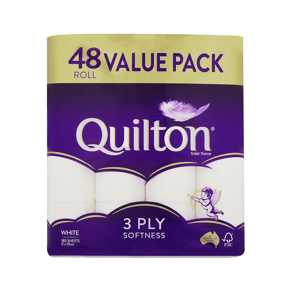 Quilton 3 Ply Toilet Tissue (180 Sheets Per Roll, 11x10cm), Pack Of 48 Rolls (no Inner Packs)