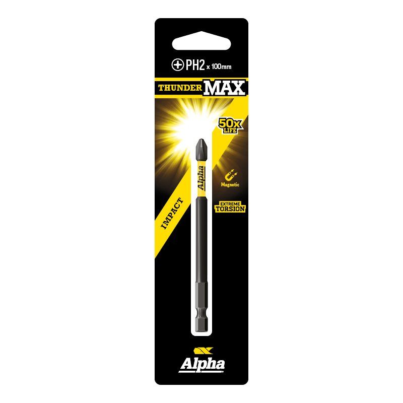 Ph2 X 100mm Alpha Thundermax Impact Phillips Power Driver Bit - 1 Pack Carded Cph2100sm