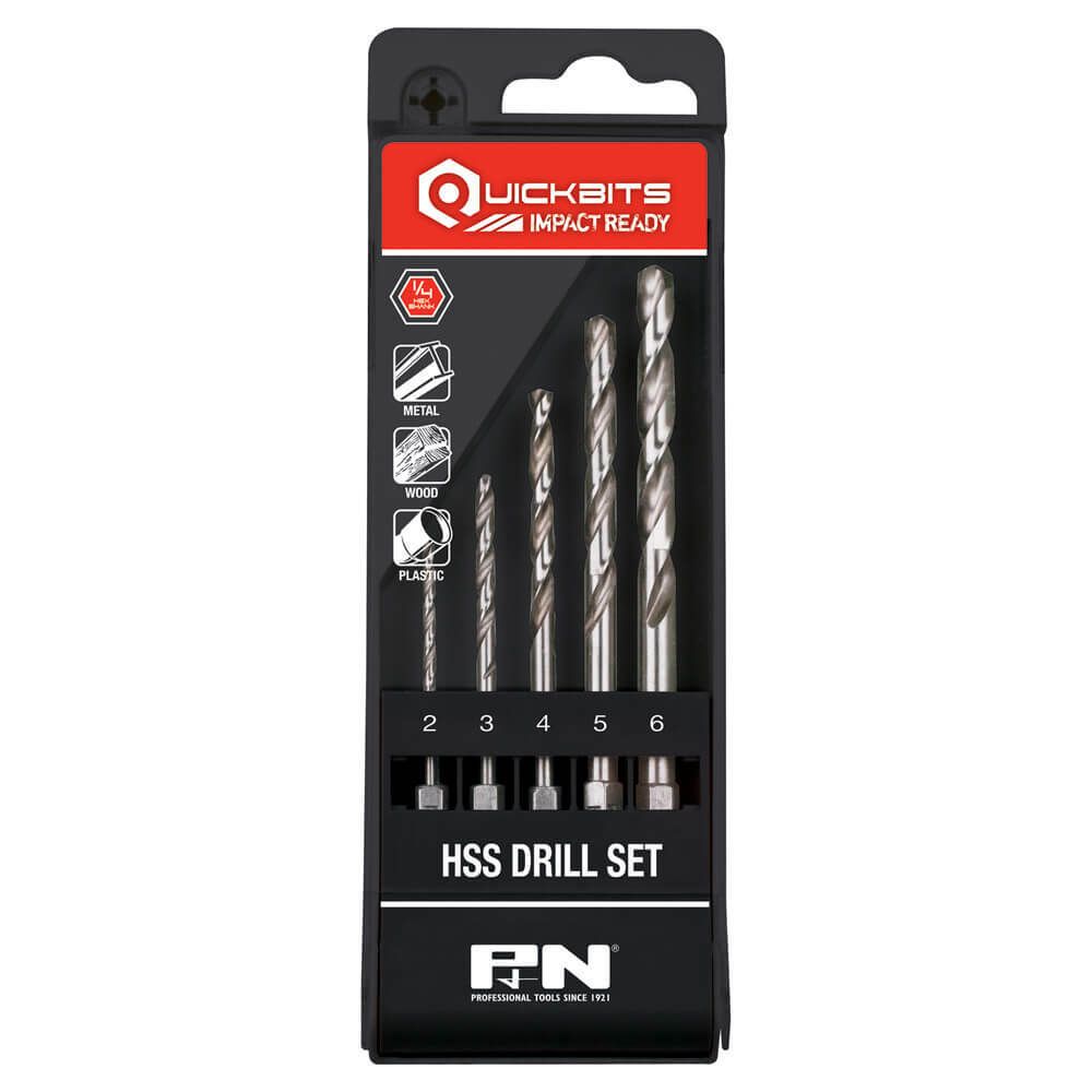 P&n 107b8set5 5 Piece Jobber Impact Drill Set Quickbit - Hss Tinite 2mm-6mm