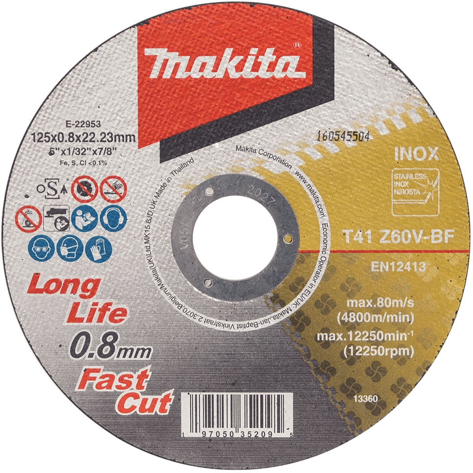 Makita 125mm X 0.8mm X 22.23mm - Elite Inox Ultra Thin Cutting Disc Z60t - (12pk) B-46981-12