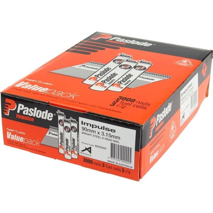 Paslode 90 X 3.15mm Bright D Head Impulse Nail - 3000 Pack