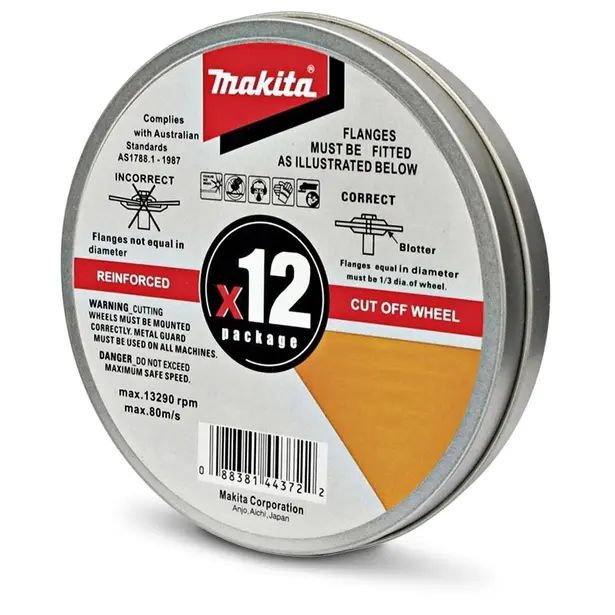 Makita 125 X 1.2mm Steel & Stainless Cut Off Disc - 12 Piece Tin D-20535-12
