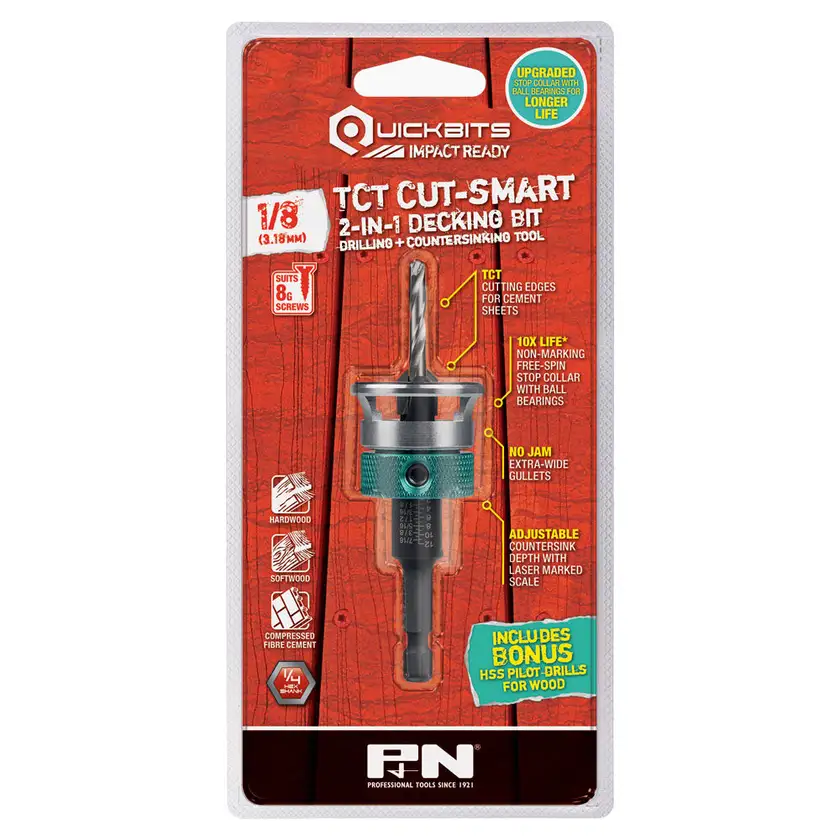 P&N Quickbits Impact Ready TCT Cut Smart 2-in-1 Decking Bit 8g x 3.18mm/1/8"