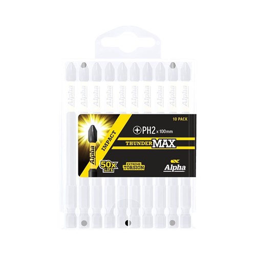 Thundermax Ph2 X 100mm Impact Power Bit Handipack X10