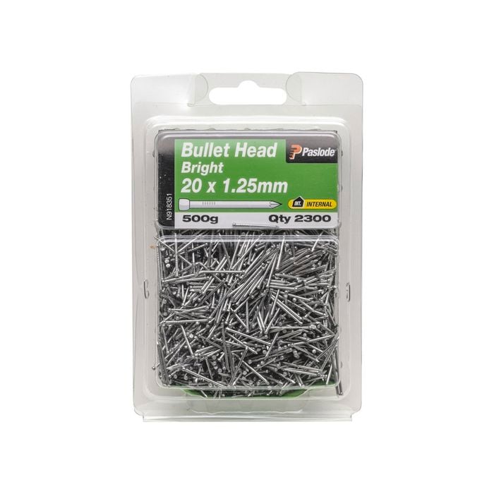Paslode 20 x 1.25mm 500g Bright Steel Bullet Head Nails - 2300 Pack