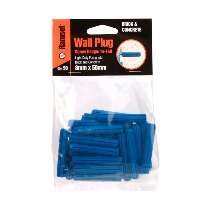 Ramset 8 x 50mm Blue Wall Plugs - 50 Pack