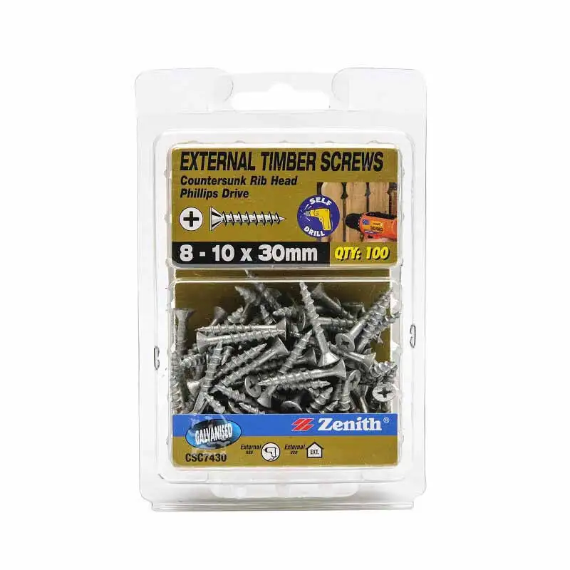 Zenith External Timber Screws Galvanised 8G x 30mm - 100 Pack
