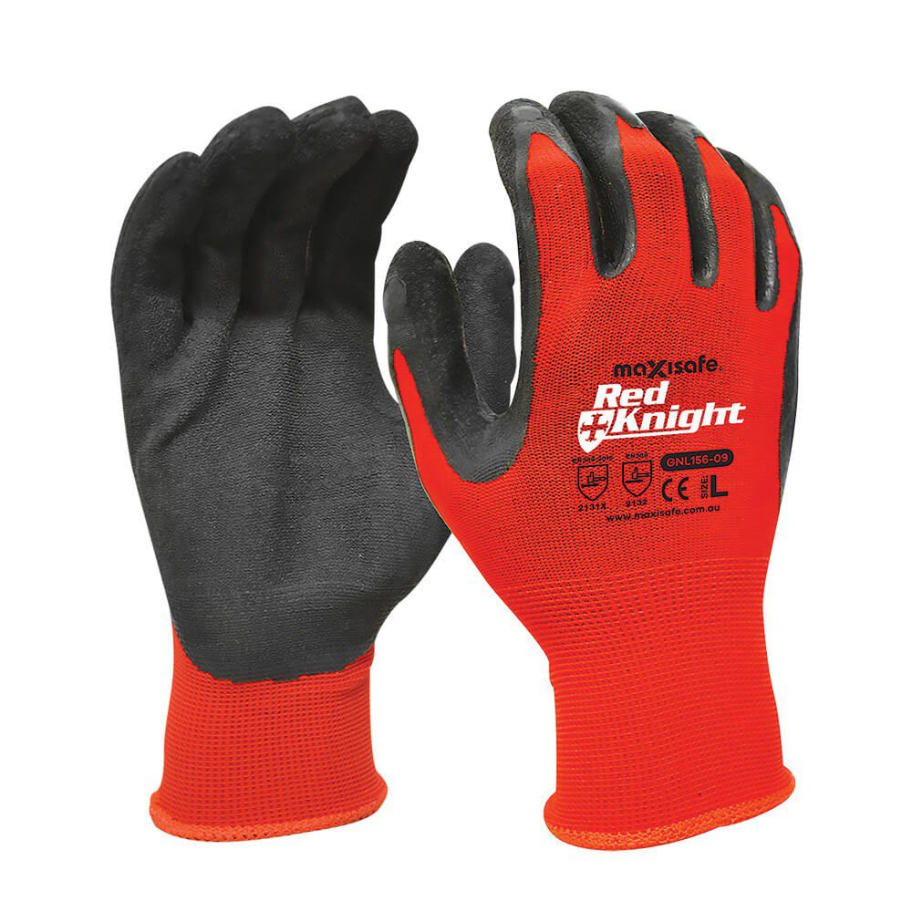 Red Knight Nylon Glove With Latex Gripmaster Coating Technology - Large