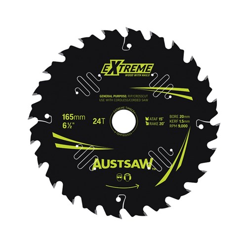 Austsaw Extreme Wood/Nails 165x20/16x24t Thin Kerf