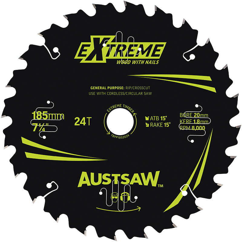 Austsaw Extreme Wood/Nails 185x20/16x24t Thin Kerf