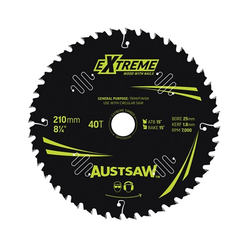 Austsaw Extreme Wood/Nails 210x25/16x40t Thin Kerf