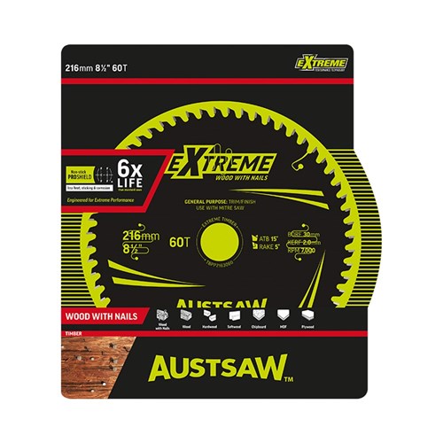 Austsaw Extreme Wood/Nails 216x25/16x60t Thin Kerf