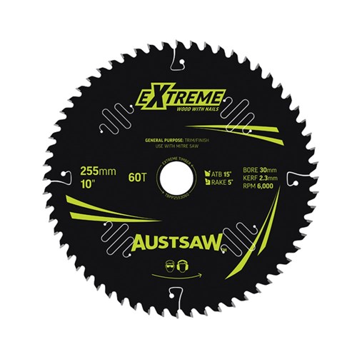 Austsaw Extreme Wood/Nails 255x30x60t Thin Kerf