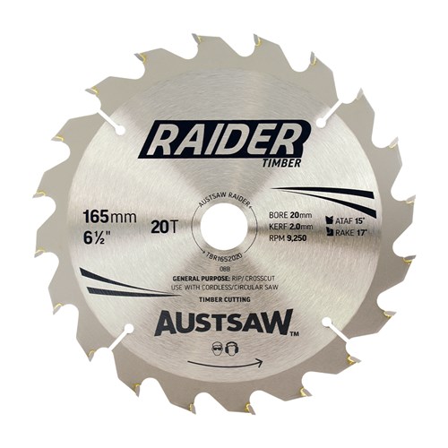 Austsaw Raider Timber Blade 165x20/16x20t Thin Kerf