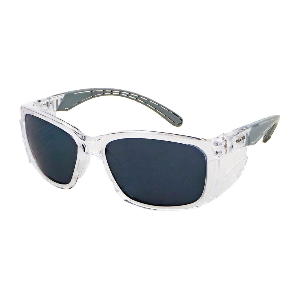 Rayzr Safety Glasses - Clear Frame - Smoke Lens