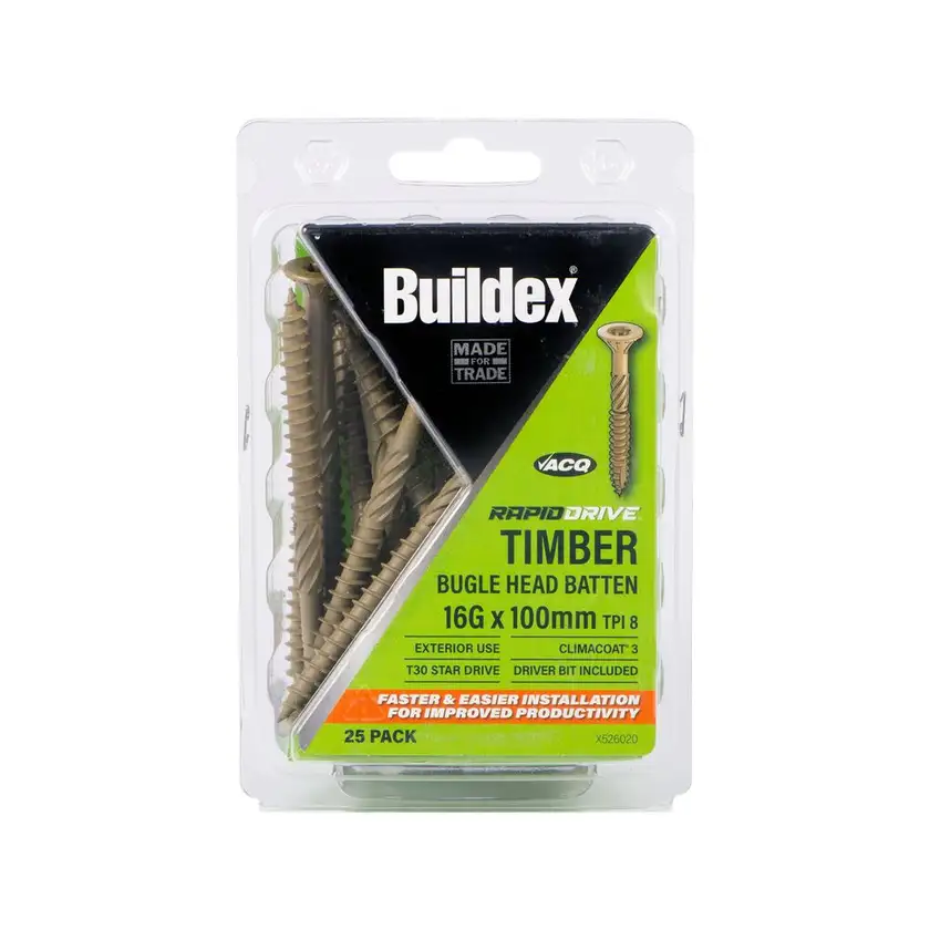 Buildex RapidDrive Bugle Batten Screws Star 16-8 x 100mm - 25 Pack
