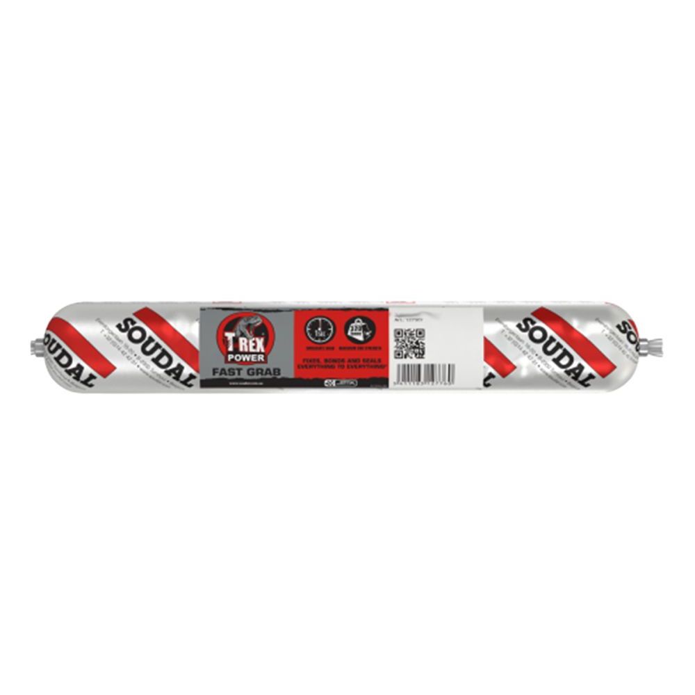 Soudal T-rex Power Bond Fast Grab Grey Sealant And Adhesive Sausage 600ml