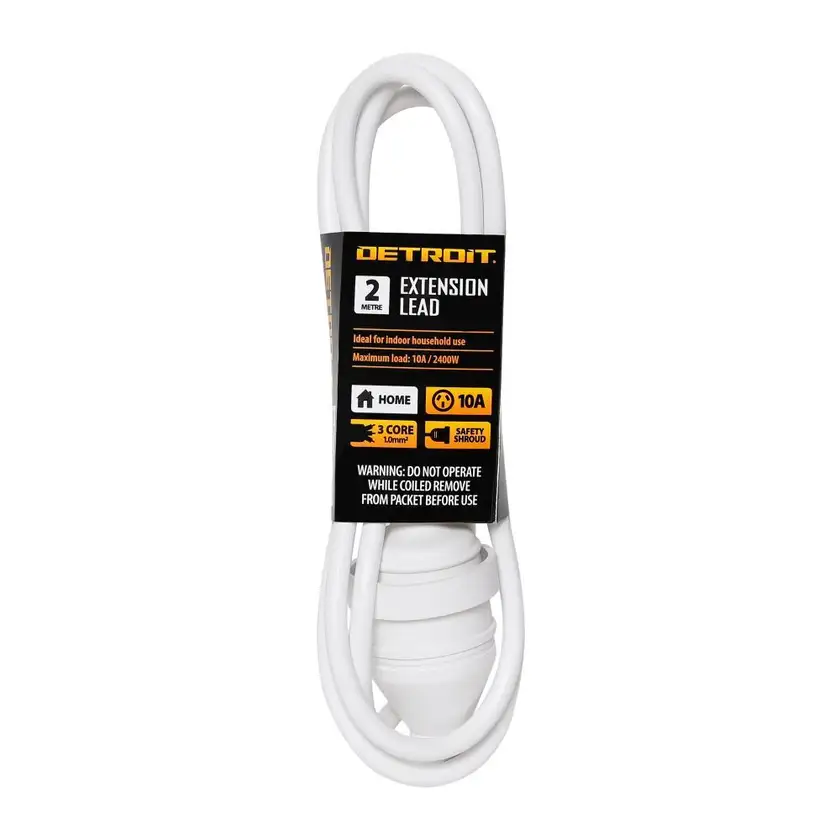 Detroit 10A Domestic Extension Lead 2M White