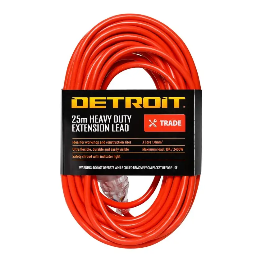 Detroit 10A Heavy Duty Extension Lead Orange 25m