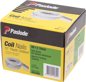 Paslode Coil Nails 45 x 2.5mm Ring Shank Galv 2 Pkt