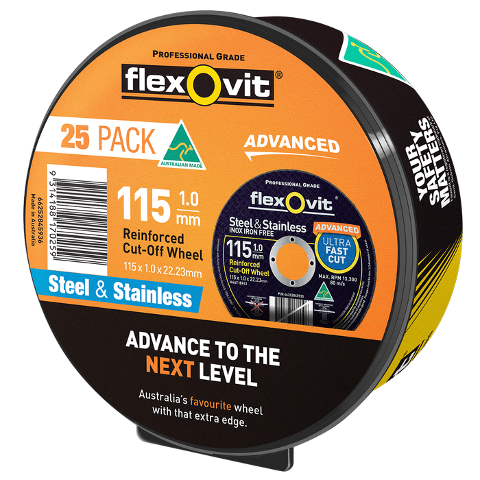 Flexovit 66253371436 Metal Cut Off Wheel - 115 X 1 X 22mm - Pack Of 10