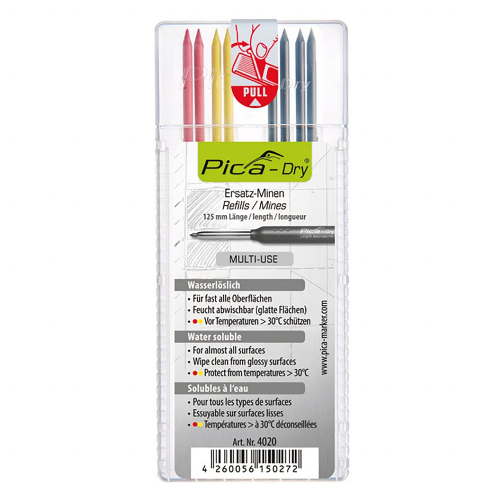 Pica Dry Refill Leads 4020 Water Soluble, 3 Colours