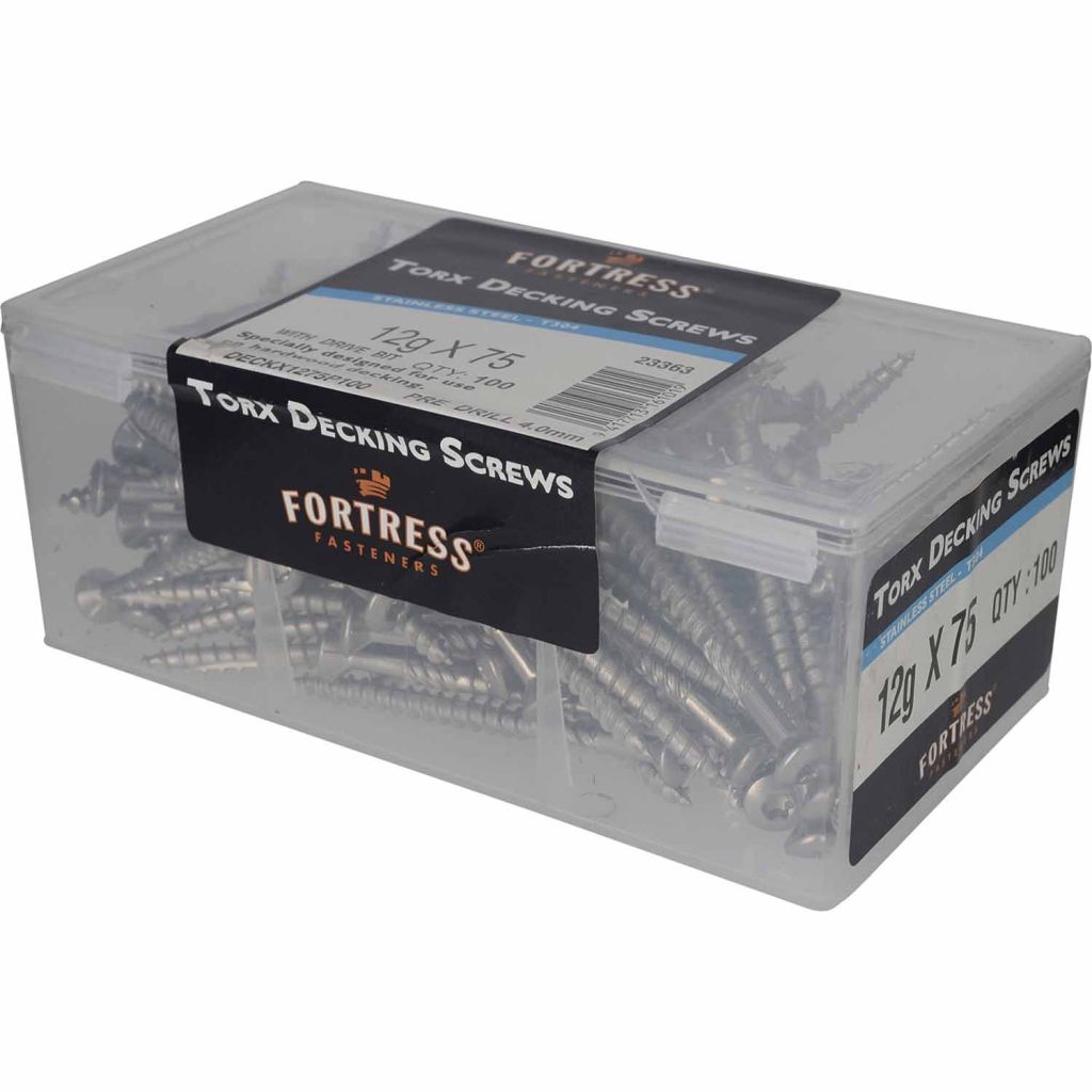 Fortress 12 X 75mm Raised Head Deck Screw Stainless Steel 304 Box Of 100
